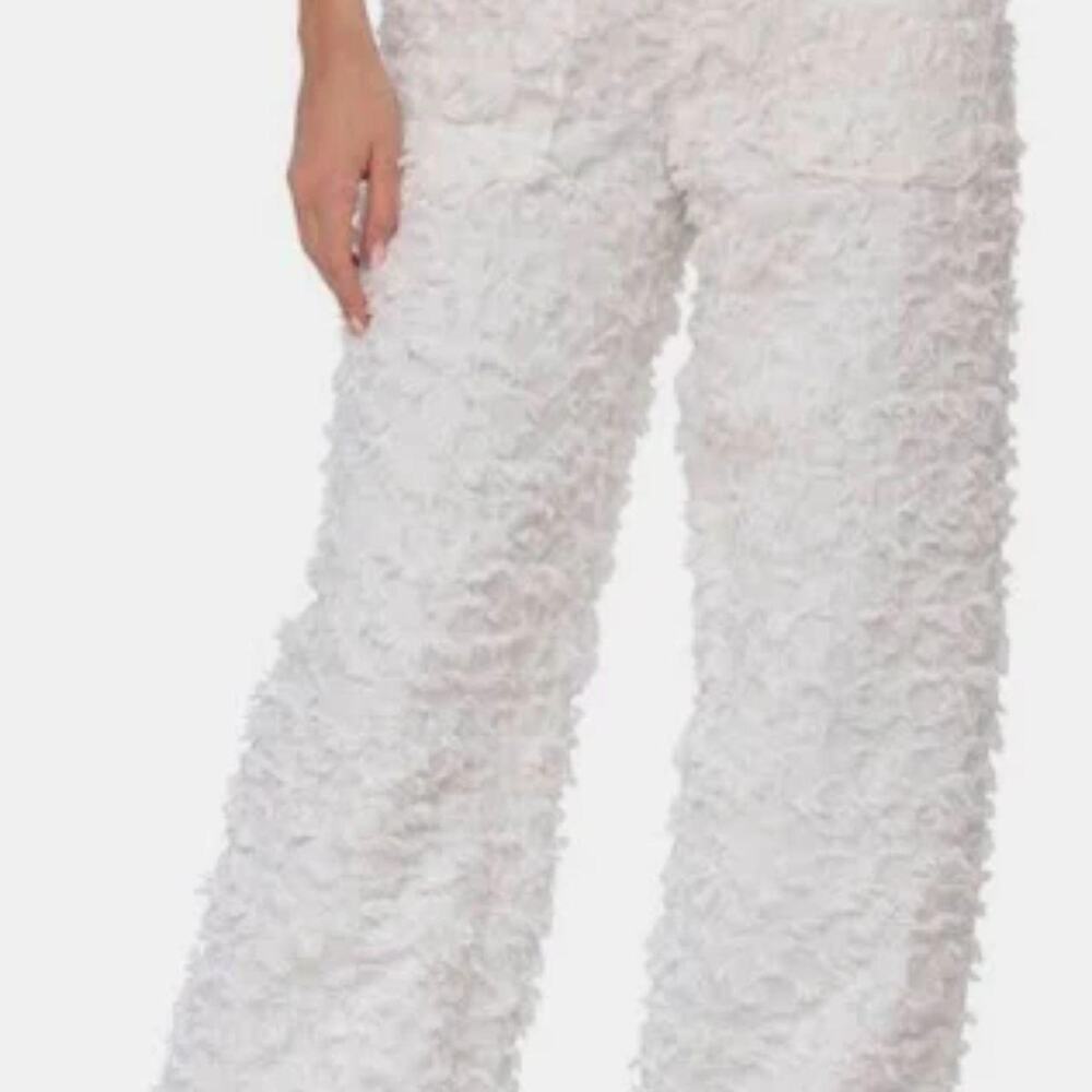 NWT Avec Les Filles white wideleg fringe jeans SZ L